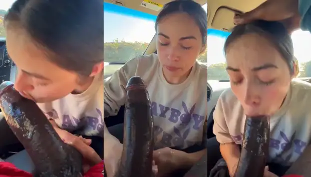 Girl Deep Throats Massive Black Cock in Car